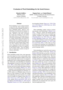 Evaluation of Word Embeddings for the Social Sciences
