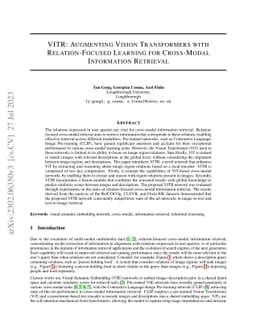 VITR: Augmenting Vision Transformers with Relation-Focused Learning for
  Cross-Modal Information Retrieval