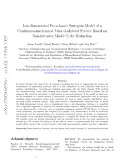 Low-dimensional Data-based Surrogate Model of a Continuum-mechanical
  Musculoskeletal System Based on Non-intrusive Model Order Reduction