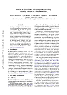 AbLit: A Resource for Analyzing and Generating Abridged Versions of
  English Literature