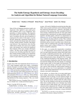 The Stable Entropy Hypothesis and Entropy-Aware Decoding: An Analysis
  and Algorithm for Robust Natural Language Generation