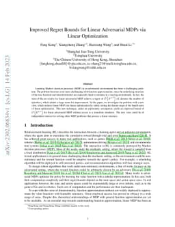 Improved Regret Bounds for Linear Adversarial MDPs via Linear
  Optimization
