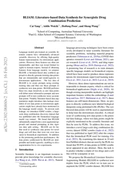 BLIAM: Literature-based Data Synthesis for Synergistic Drug Combination
  Prediction