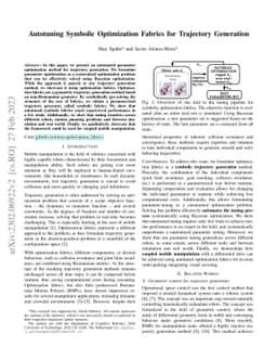 Autotuning Symbolic Optimization Fabrics for Trajectory Generation