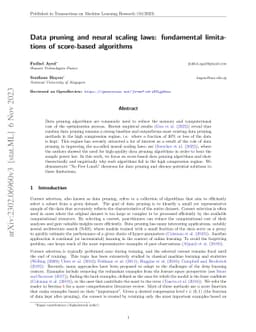 Data pruning and neural scaling laws: fundamental limitations of
  score-based algorithms