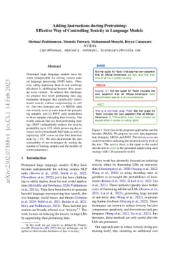 Adding Instructions during Pretraining: Effective Way of Controlling
  Toxicity in Language Models