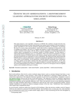 Genetic multi-armed bandits: a reinforcement learning approach for
  discrete optimization via simulation