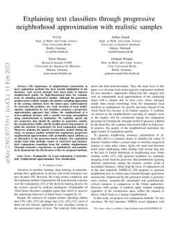 Explaining text classifiers through progressive neighborhood
  approximation with realistic samples