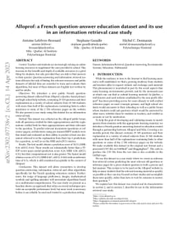 Alloprof: a new French question-answer education dataset and its use in
  an information retrieval case study