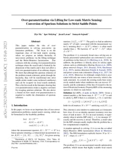Over-parametrization via Lifting for Low-rank Matrix Sensing: Conversion
  of Spurious Solutions to Strict Saddle Points