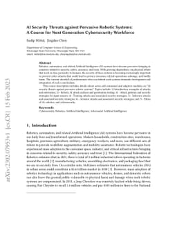 AI Security Threats against Pervasive Robotic Systems: A Course for Next
  Generation Cybersecurity Workforce