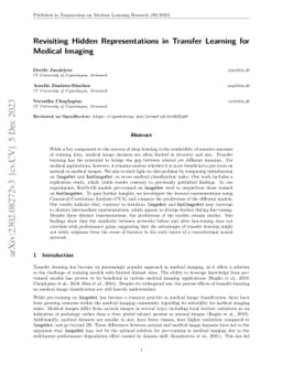 Revisiting Hidden Representations in Transfer Learning for Medical
  Imaging