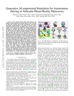 Generative AI-empowered Simulation for Autonomous Driving in Vehicular
  Mixed Reality Metaverses