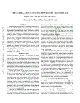 Speaker Change Detection for Transformer Transducer ASR