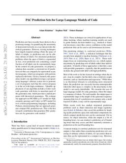 PAC Prediction Sets for Large Language Models of Code