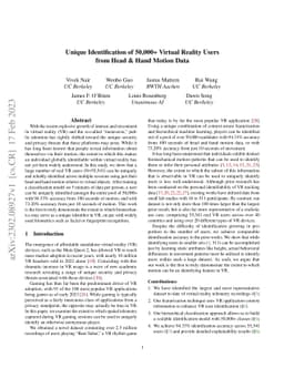 Unique Identification of 50,000+ Virtual Reality Users from Head & Hand
  Motion Data