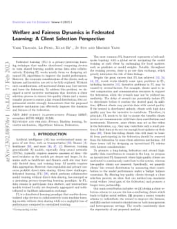 Welfare and Fairness Dynamics in Federated Learning: A Client Selection
  Perspective