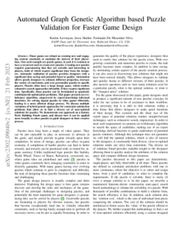 Automated Graph Genetic Algorithm based Puzzle Validation for Faster
  Game Design