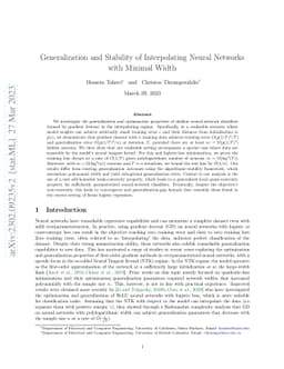 Generalization and Stability of Interpolating Neural Networks with
  Minimal Width
