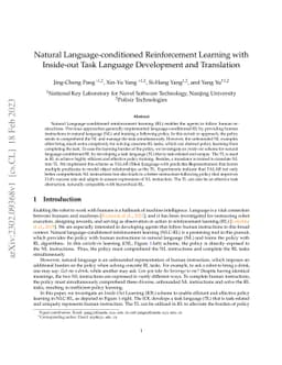 Natural Language-conditioned Reinforcement Learning with Inside-out Task
  Language Development and Translation