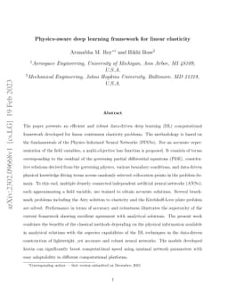 Physics-aware deep learning framework for linear elasticity