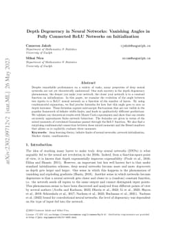 Depth Degeneracy in Neural Networks: Vanishing Angles in Fully Connected
  ReLU Networks on Initialization