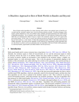 A Blackbox Approach to Best of Both Worlds in Bandits and Beyond