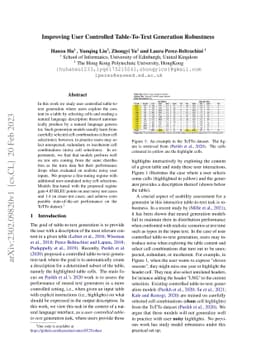 Improving User Controlled Table-To-Text Generation Robustness