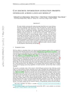 Can discrete information extraction prompts generalize across language
  models?