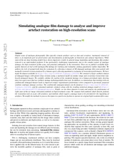 Simulating analogue film damage to analyse and improve artefact
  restoration on high-resolution scans
