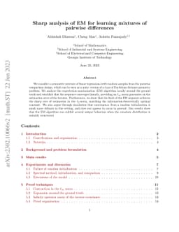 Sharp analysis of EM for learning mixtures of pairwise differences