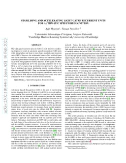 Stabilising and accelerating light gated recurrent units for automatic
  speech recognition