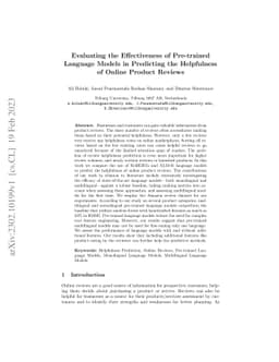 Evaluating the Effectiveness of Pre-trained Language Models in
  Predicting the Helpfulness of Online Product Reviews