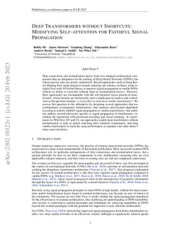 Deep Transformers without Shortcuts: Modifying Self-attention for
  Faithful Signal Propagation
