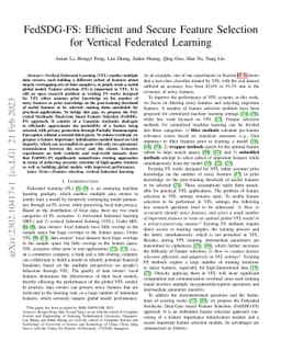 FedSDG-FS: Efficient and Secure Feature Selection for Vertical Federated
  Learning