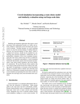 Crowd simulation incorporating a route choice model and similarity
  evaluation using real large-scale data
