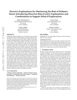 Directive Explanations for Monitoring the Risk of Diabetes Onset:
  Introducing Directive Data-Centric Explanations and Combinations to Support
  What-If Explorations
