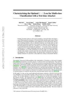 Characterizing the Optimal 0-1 Loss for Multi-class Classification with
  a Test-time Attacker