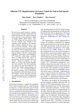 Efficient CTC Regularization via Coarse Labels for End-to-End Speech
  Translation