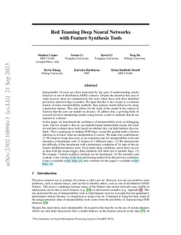 Red Teaming Deep Neural Networks with Feature Synthesis Tools