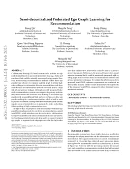 Semi-decentralized Federated Ego Graph Learning for Recommendation