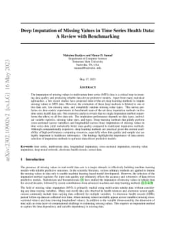 Deep Imputation of Missing Values in Time Series Health Data: A Review
  with Benchmarking