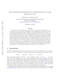 Can Learning Be Explained By Local Optimality In Robust Low-rank Matrix Recovery?