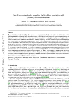 Data-driven reduced-order modelling for blood flow simulations with
  geometry-informed snapshots