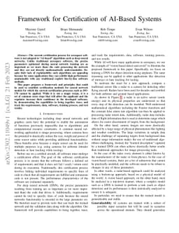 Framework for Certification of AI-Based Systems