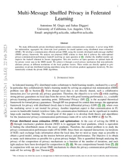 Multi-Message Shuffled Privacy in Federated Learning