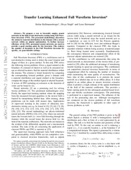 Transfer Learning Enhanced Full Waveform Inversion