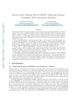Recent Latest Message Driven GHOST: Balancing Dynamic Availability With
  Asynchrony Resilience