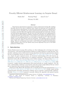 Provably Efficient Reinforcement Learning via Surprise Bound