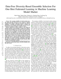 Data-Free Diversity-Based Ensemble Selection For One-Shot Federated
  Learning in Machine Learning Model Market